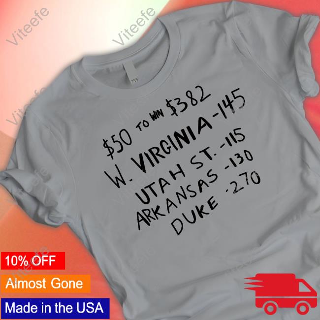 50 To Win $382 W Virginia 145 Utah St. 115 Arkansas 110 Duke 270 T Shirt